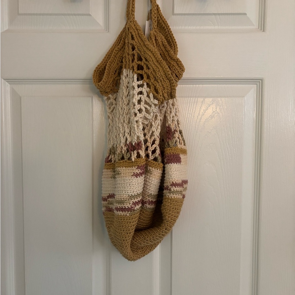 Handmade Mustard and Cream Crochet Market Bag